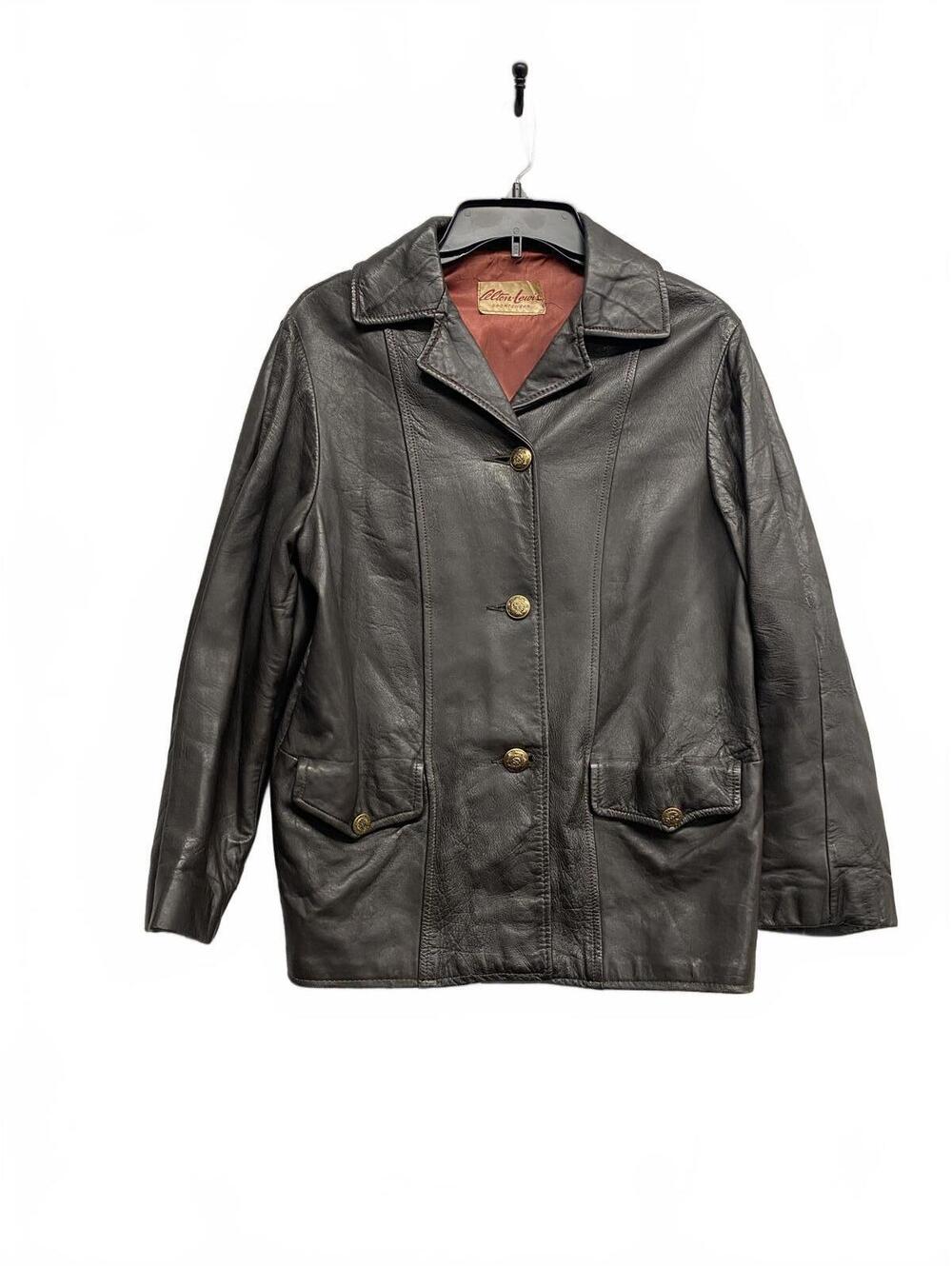 Vintage Mens Celton-Lewis Black Leather Jacket with Ornate Button Closure